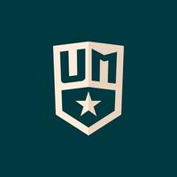 Initial UM logo star shield symbol with simple design vector