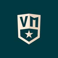 Initial VM logo star shield symbol with simple design vector