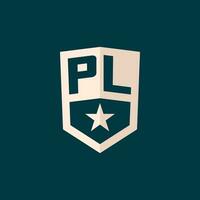 Initial PL logo star shield symbol with simple design vector