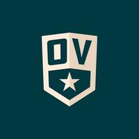 inicial ov logo estrella proteger símbolo con sencillo diseño vector