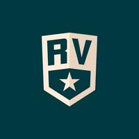 Initial RV logo star shield symbol with simple design vector