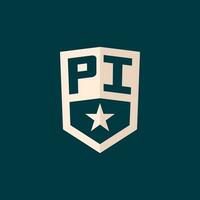 Initial PI logo star shield symbol with simple design vector