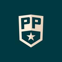 Initial PP logo star shield symbol with simple design vector