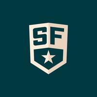 Initial SF logo star shield symbol with simple design vector