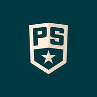 Initial PS logo star shield symbol with simple design vector