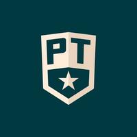 Initial PT logo star shield symbol with simple design vector