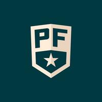 Initial PF logo star shield symbol with simple design vector