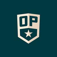 Initial OP logo star shield symbol with simple design vector