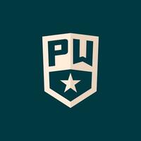 Initial PW logo star shield symbol with simple design vector