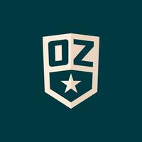 Initial OZ logo star shield symbol with simple design vector