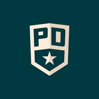 Initial PD logo star shield symbol with simple design vector