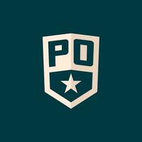 Initial PO logo star shield symbol with simple design vector