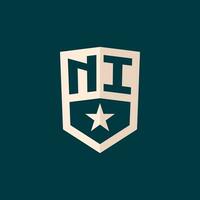 Initial NI logo star shield symbol with simple design vector