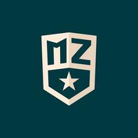 Initial MZ logo star shield symbol with simple design vector