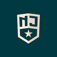 Initial NJ logo star shield symbol with simple design vector