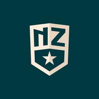 inicial Nueva Zelanda logo estrella proteger símbolo con sencillo diseño vector