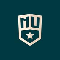 Initial NU logo star shield symbol with simple design vector