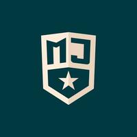 Initial MJ logo star shield symbol with simple design vector