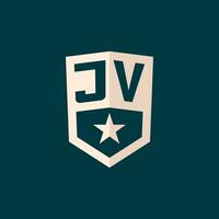 inicial jv logo estrella proteger símbolo con sencillo diseño vector