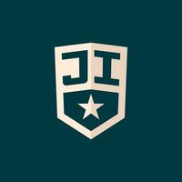 Initial JI logo star shield symbol with simple design vector