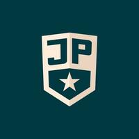 Initial JP logo star shield symbol with simple design vector