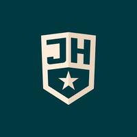 inicial J h logo estrella proteger símbolo con sencillo diseño vector