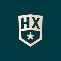 Initial HX logo star shield symbol with simple design vector