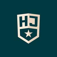 Initial HJ logo star shield symbol with simple design vector