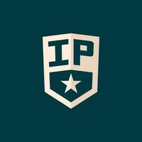 Initial IP logo star shield symbol with simple design vector