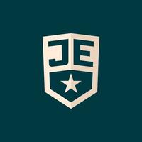 Initial JE logo star shield symbol with simple design vector