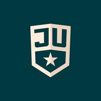 Initial JU logo star shield symbol with simple design vector