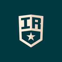 Initial IR logo star shield symbol with simple design vector