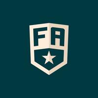 Initial FA logo star shield symbol with simple design vector