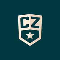 Initial CZ logo star shield symbol with simple design vector