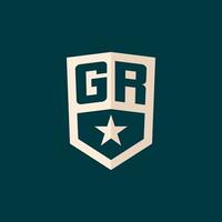 Initial GR logo star shield symbol with simple design vector