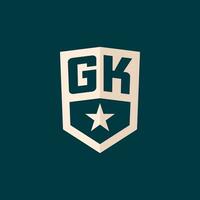 Initial GK logo star shield symbol with simple design vector