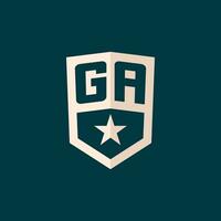 Initial GA logo star shield symbol with simple design vector