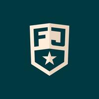 Initial FJ logo star shield symbol with simple design vector