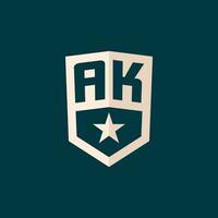 Initial AK logo star shield symbol with simple design vector