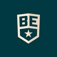 Initial BE logo star shield symbol with simple design vector