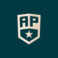 Initial AP logo star shield symbol with simple design vector