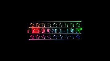 Memorial Day colorful neon laser text animation effect video