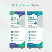 Medical care and healthcare roll up stand banner template design vector