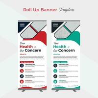 Medical roll up stand banner template design vector