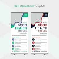 Medical care and healthcare roll up stand banner template design vector