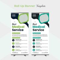Medical healthcare roll up stand banner template design vector