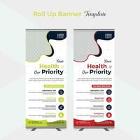 Medical and healthcare roll up stand banner template design vector