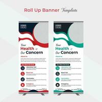 Medical and healthcare roll up stand banner template design vector