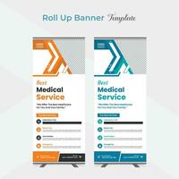 Medical care and healthcare roll up stand banner template design vector