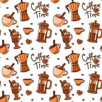 Coffee pot and different types of coffee. Seamless pattern. Vector